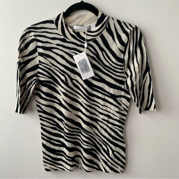 BOSS Fabanna Short Sleeve Mock Neck Print Knit Top‎ Sz M - Picture 3 of 9